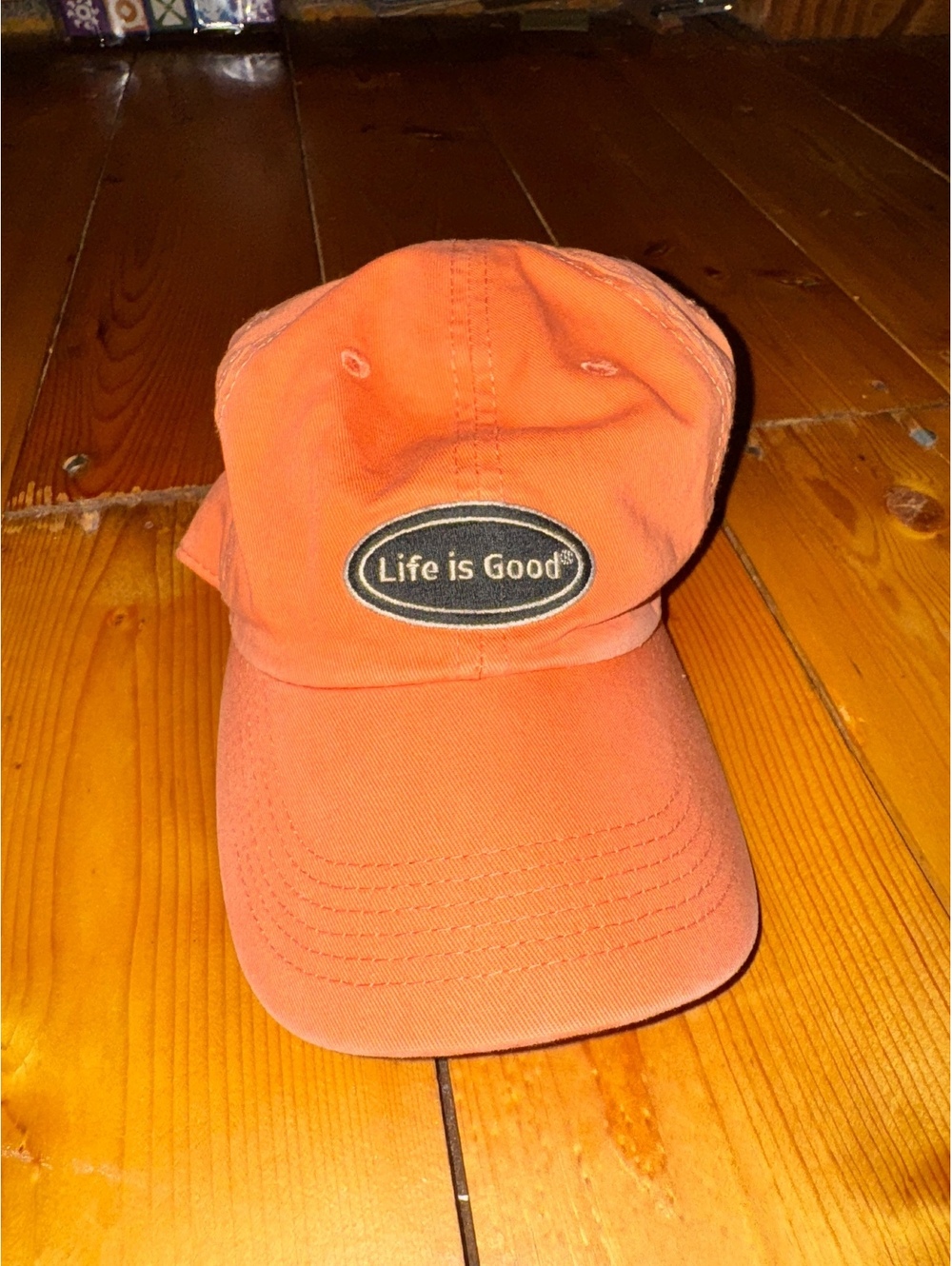 Life Is Good peach baseball cap